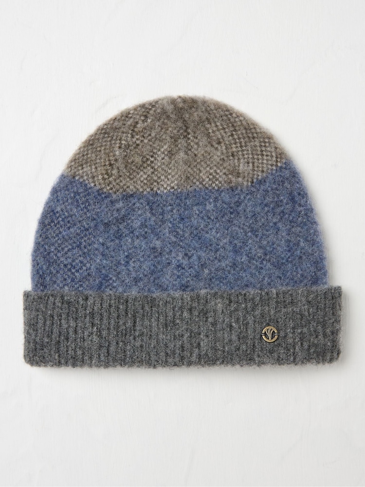 FatFace Grey Lambswool Colourblock Beanie Hat - Image 1 of 1