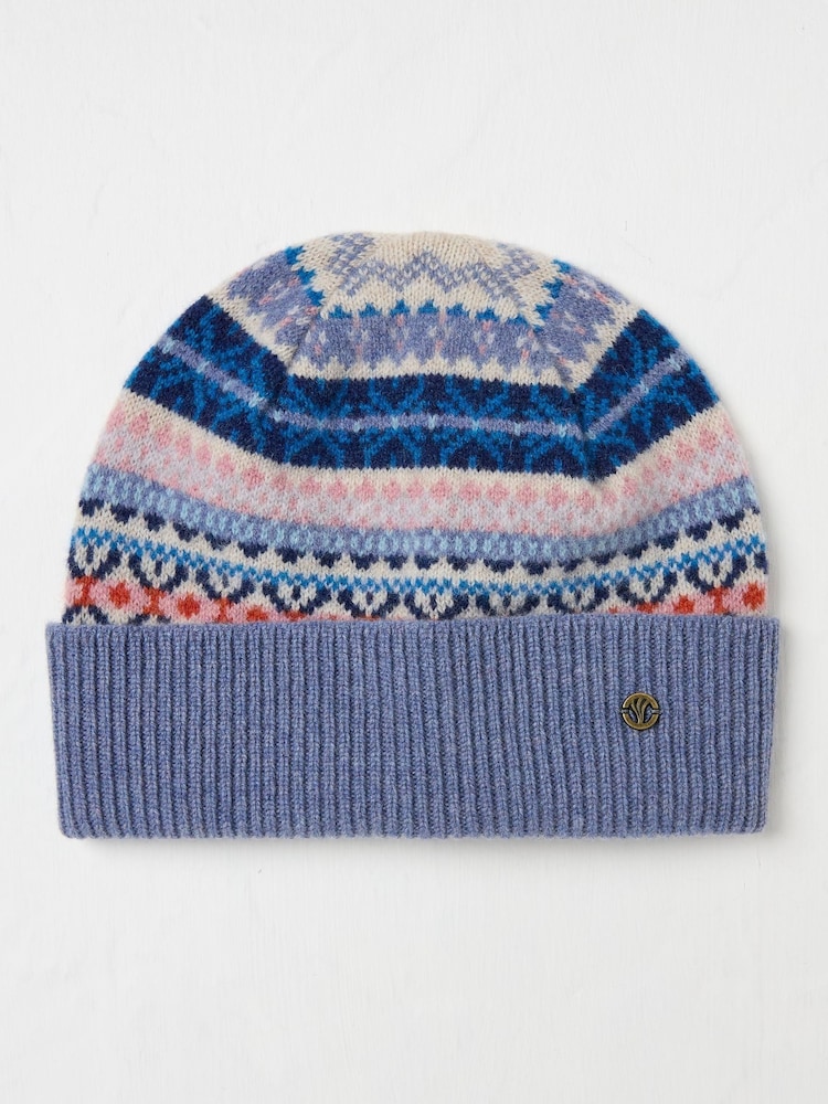 FatFace Blue Lambswool Fairisle Beanie Hat - Image 1 of 2