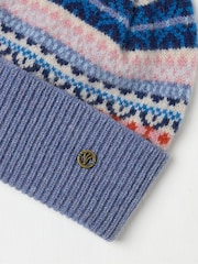 FatFace Blue Lambswool Fairisle Beanie Hat - Image 2 of 2