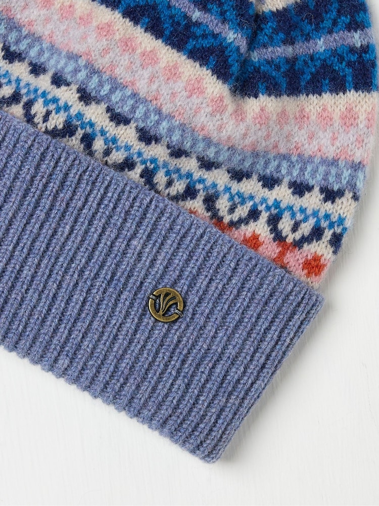 FatFace Blue Lambswool Fairisle Beanie Hat - Image 2 of 2