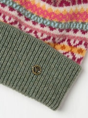 FatFace Green Lambswool Fairisle Beanie Hat - Image 2 of 2