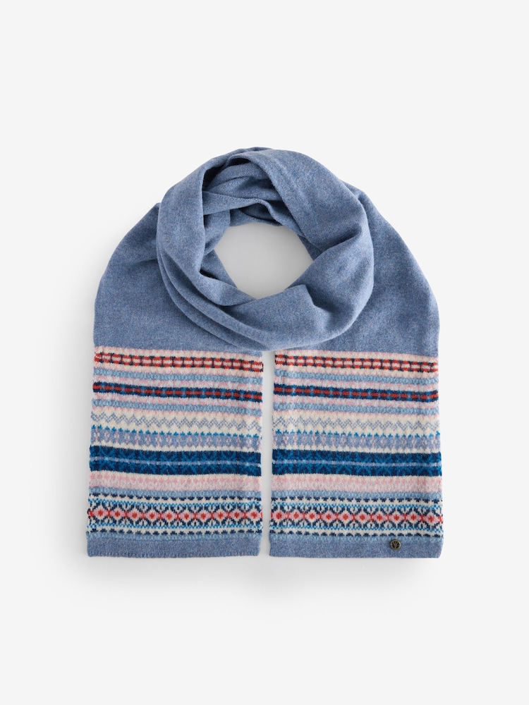 FatFace Blue Lambswool Fairisle Scarf - Image 2 of 3