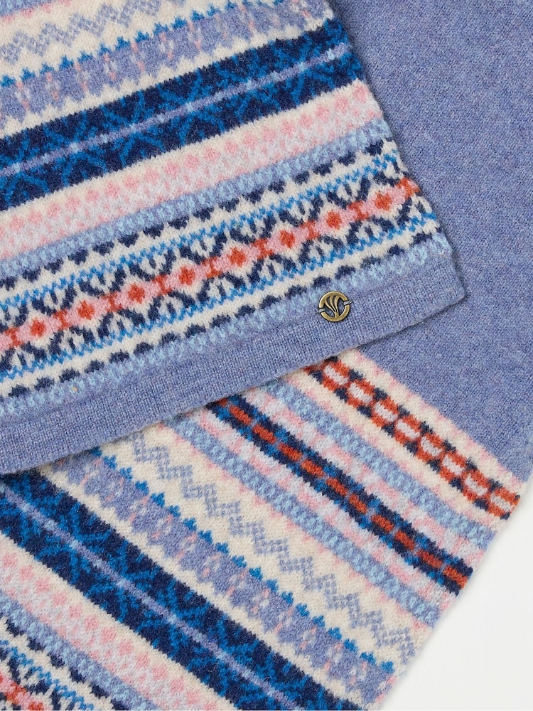 FatFace Blue Lambswool Fairisle Scarf - Image 3 of 3