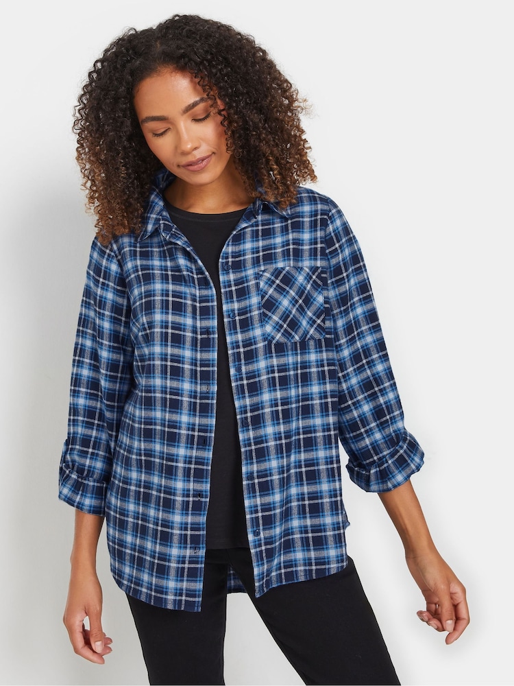 M&Co Blue Check Long Sleeve 100% Cotton Shirt - Image 1 of 5