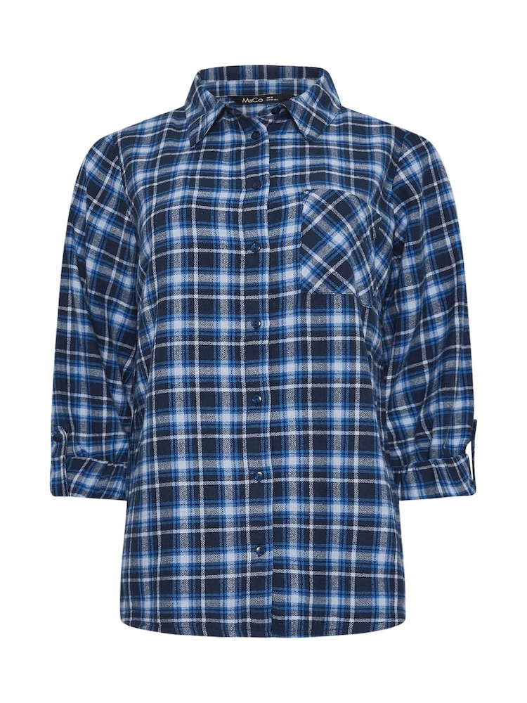 M&Co Blue Check Long Sleeve 100% Cotton Shirt - Image 5 of 5