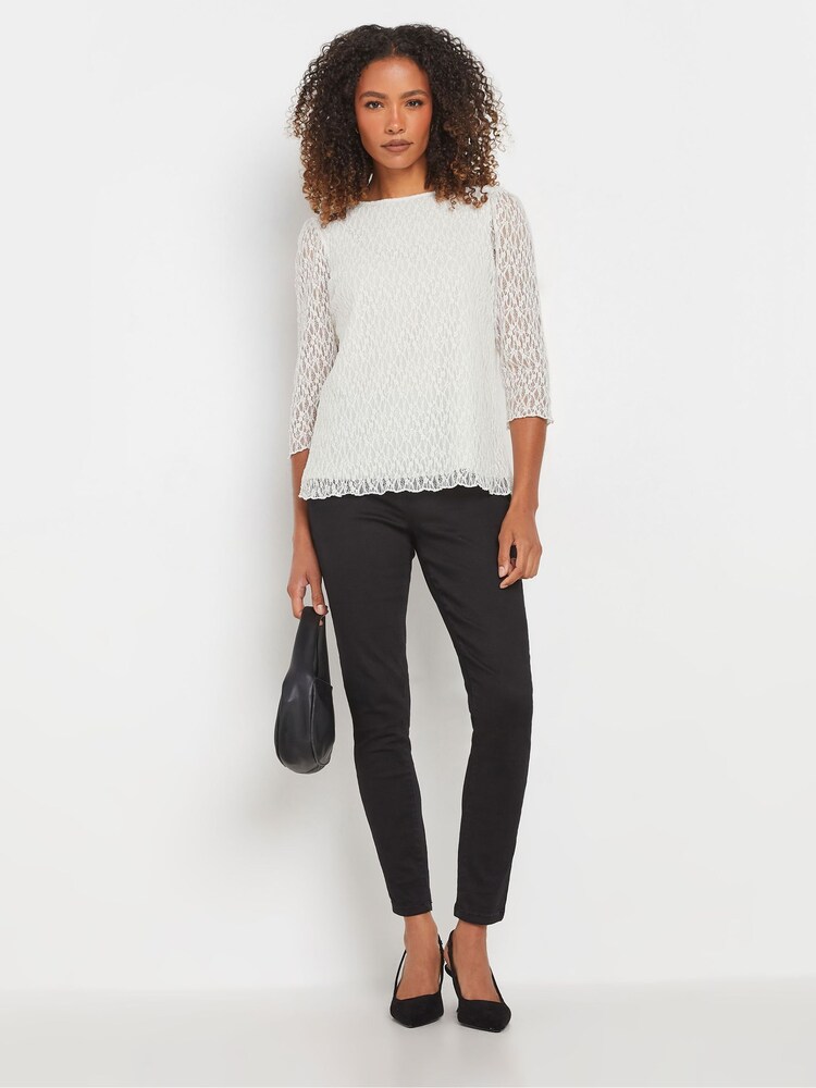 M&Co White 3/4 Sleeve Lace Top - Image 2 of 5 M&Co White 3/4 Sleeve Lace Top - Image 2 of 5