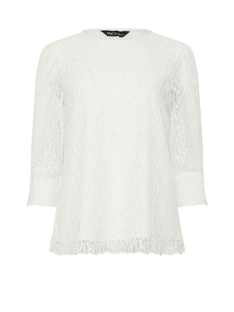 M&Co White 3/4 Sleeve Lace Top - Image 5 of 5 M&Co White 3/4 Sleeve Lace Top - Image 5 of 5