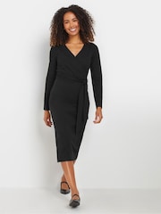M&Co Black Plain Wrap Front Dress - Image 1 of 5