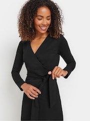 M&Co Black Plain Wrap Front Dress - Image 4 of 5