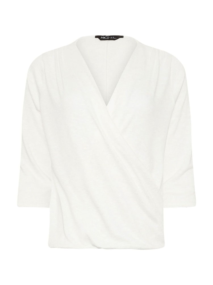 M&Co White 3/4 Sleeve Wrap Top - Image 5 of 5