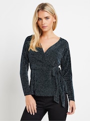 M&Co Black Brillo Wrap Top - Image 1 of 5