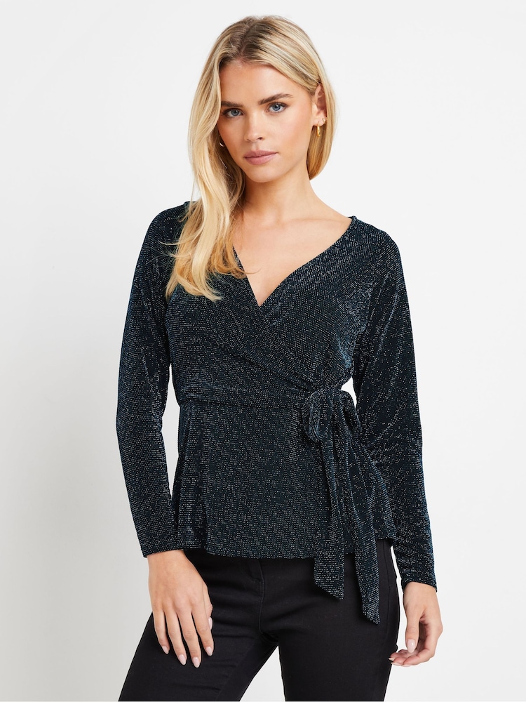 M&Co Black Brillo Wrap Top - Image 1 of 5