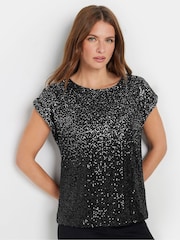 M&Co Silver Ombre Sequin Cape Sleeve Top - Image 2 of 6