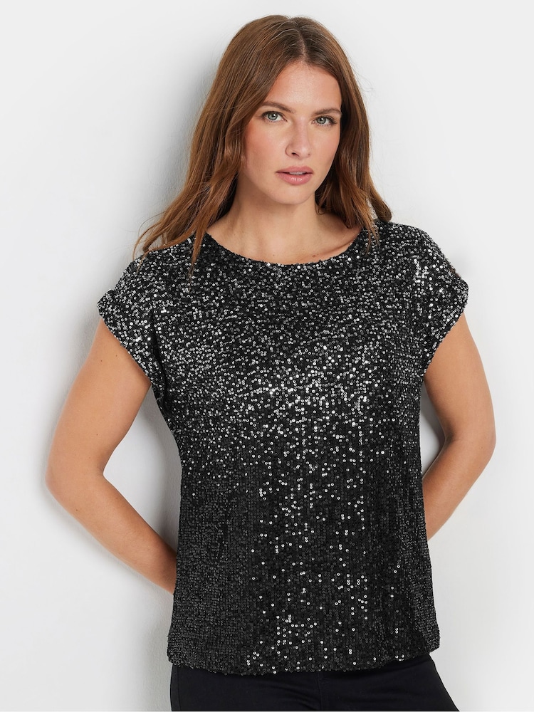 M&Co Silver Ombre Sequin Cape Sleeve Top - Image 2 of 6
