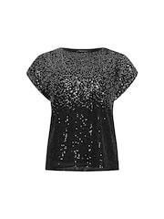 M&Co Silver Ombre Sequin Cape Sleeve Top - Image 6 of 6