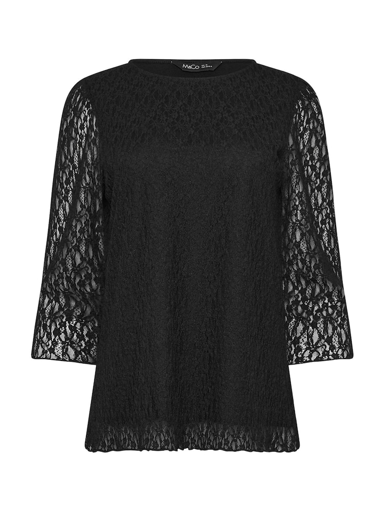 M&Co Black 3/4 Sleeve Lace Top - Image 5 of 5