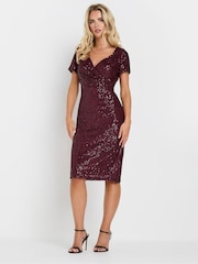 M&Co Red Petite Sequin Wrap Shift Dress - Image 3 of 6