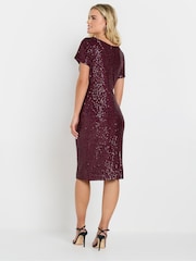M&Co Red Petite Sequin Wrap Shift Dress - Image 4 of 6