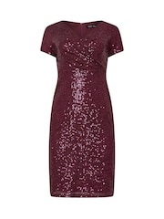 M&Co Red Petite Sequin Wrap Shift Dress - Image 6 of 6