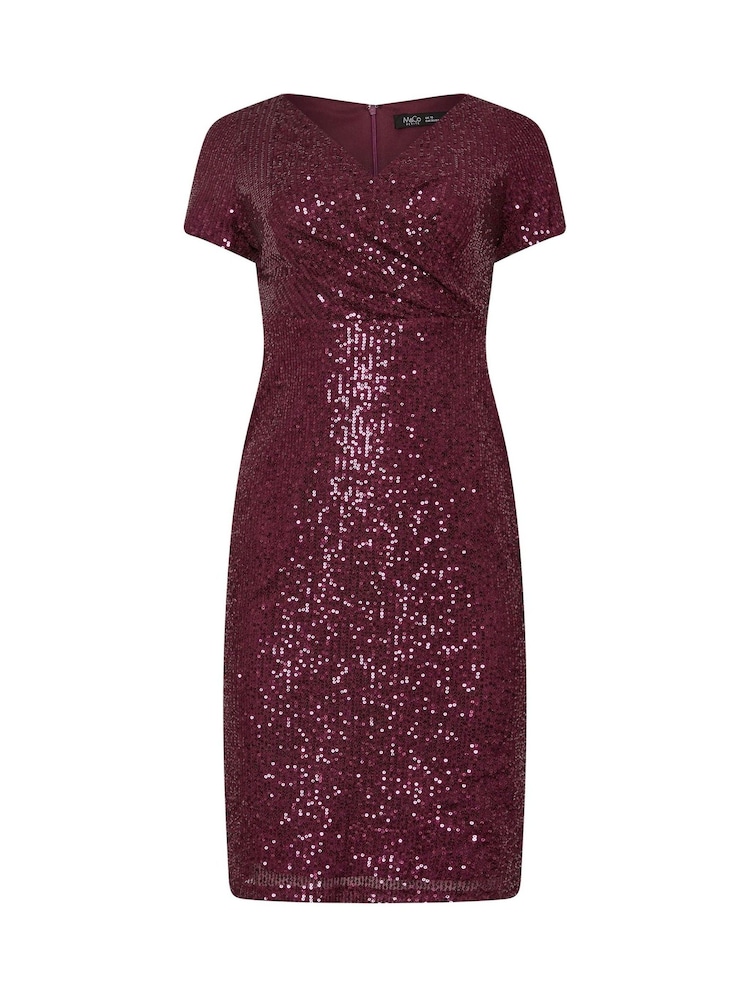 M&Co Red Petite Sequin Wrap Shift Dress - Image 6 of 6