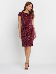 M&Co Red Sequin Velvet Shift Dress - Image 3 of 6