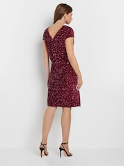 M&Co Red Sequin Velvet Shift Dress - Image 5 of 6