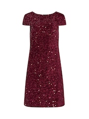 M&Co Red Sequin Velvet Shift Dress - Image 6 of 6