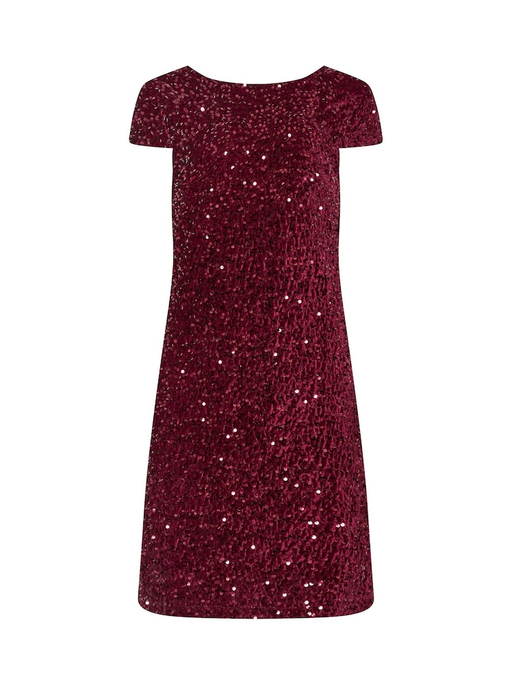M&Co Red Sequin Velvet Shift Dress - Image 6 of 6