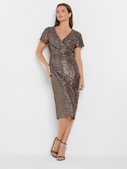M&Co Gold Sequin Wrap Shift Dress - Image 1 of 5