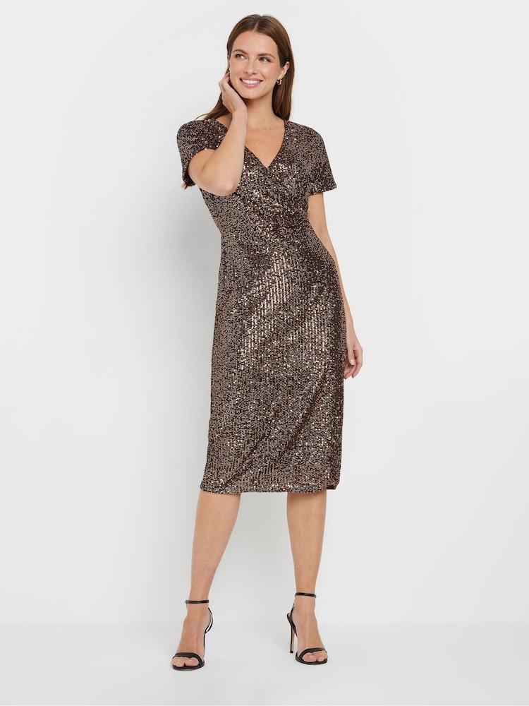 M&Co Gold Sequin Wrap Shift Dress - Image 2 of 5