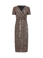 M&Co Gold Sequin Wrap Shift Dress - Image 5 of 5