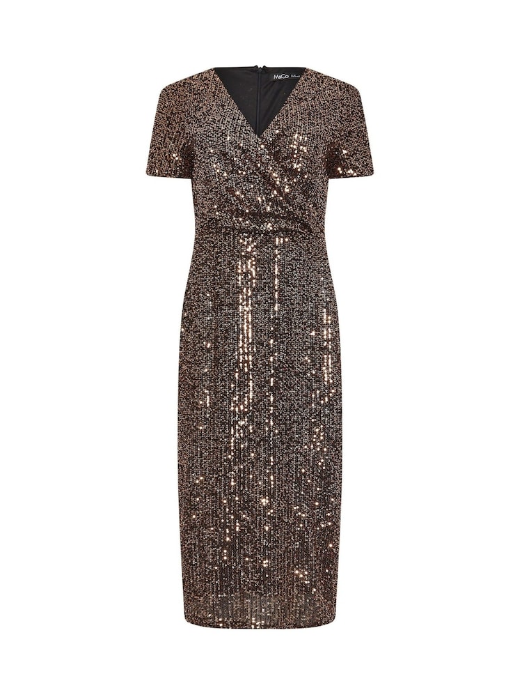 M&Co Gold Sequin Wrap Shift Dress - Image 5 of 5