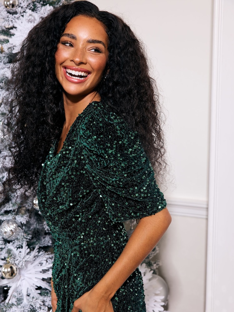 M&Co Petite Sequin Velvet Wrap Dress - Bild 2 von 7 M&Co Petite Sequin Velvet Wrap Dress - Bild 2 von 7