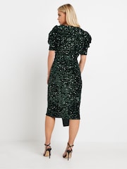M&Co Green Petite Sequin Velvet Wrap Dress - Image 5 of 7