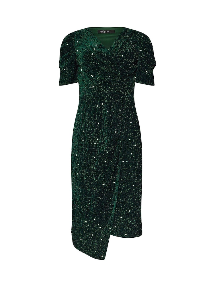 M&Co Petite Sequin Velvet Wrap Dress - Bild 7 von 7 M&Co Petite Sequin Velvet Wrap Dress - Bild 7 von 7
