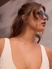 Silver Round Metal Frame Sunglasses - Image 2 of 6