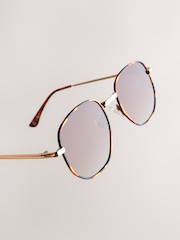 Tortoiseshell Brown Round Metal Frame Sunglasses - Image 10 of 11