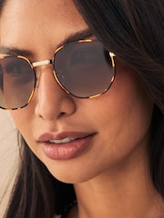 Tortoiseshell Brown Round Metal Frame Sunglasses - Image 5 of 11