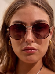 Tortoiseshell Brown Round Metal Frame Sunglasses - Image 7 of 11