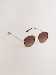 Tortoiseshell Brown Round Metal Frame Sunglasses - Image 8 of 11