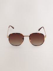 Tortoiseshell Brown Round Metal Frame Sunglasses - Image 9 of 11