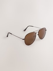 Chocolate Brown Classic Aviator Style Sunglasses - Image 5 of 7