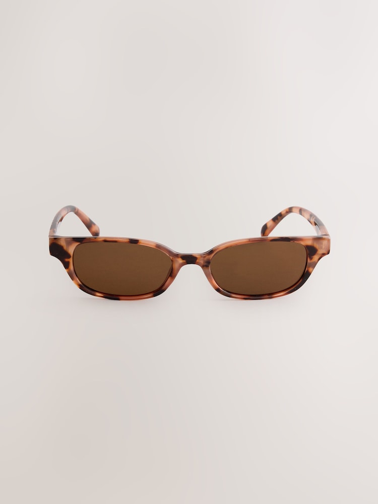 Tortoiseshell Brown Slim Rectangle Sunglasses - Image 2 of 3