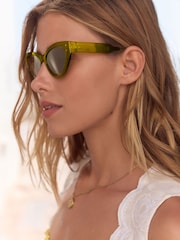 Olive Green Slim Cat Eye Sunglasses - Image 4 of 7