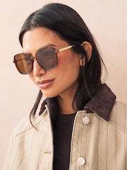 Caramel Brown Square Frame Sunglasses - Image 1 of 6