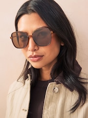 Caramel Brown Square Frame Sunglasses - Image 2 of 6