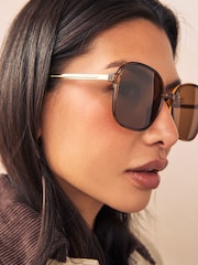 Caramel Brown Square Frame Sunglasses - Image 3 of 6