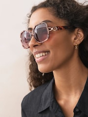 Tortoiseshell Brown Wrap Sunglasses - Image 1 of 5