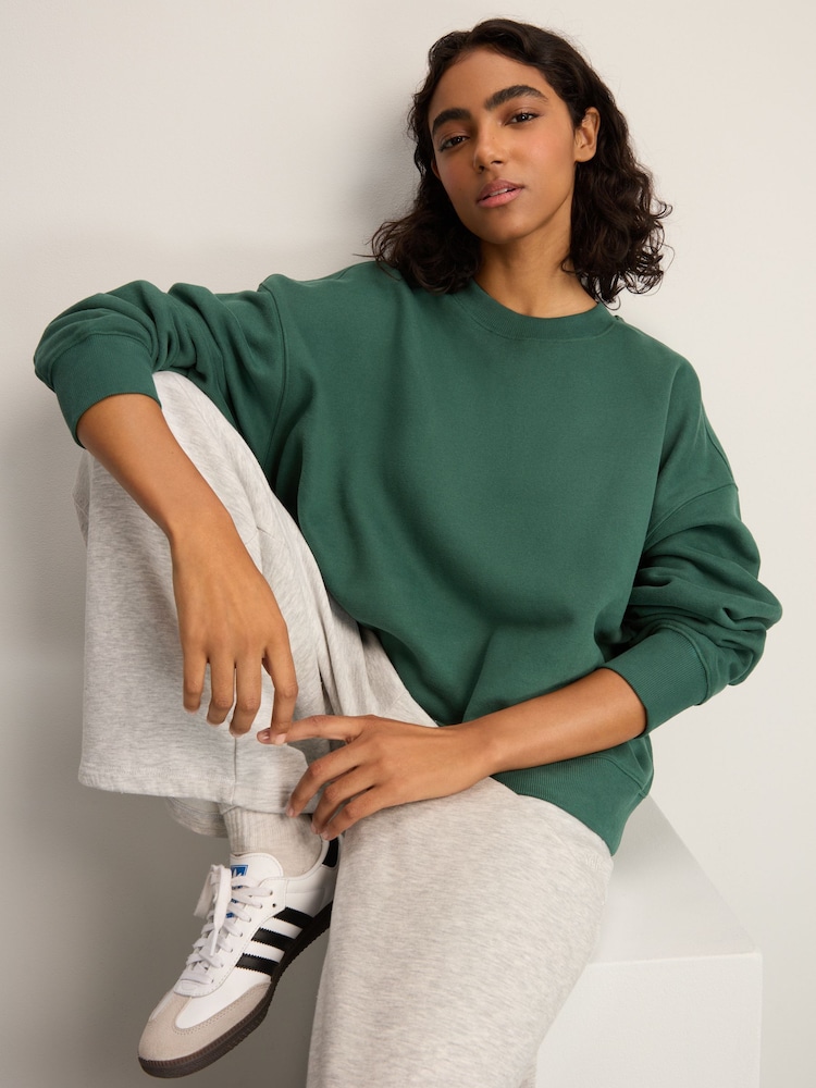 Green/Ecru Supersoft Peached Essentials Crew Neck Seam Detail Sweatshirts 2 Pack - Image 2 of 10