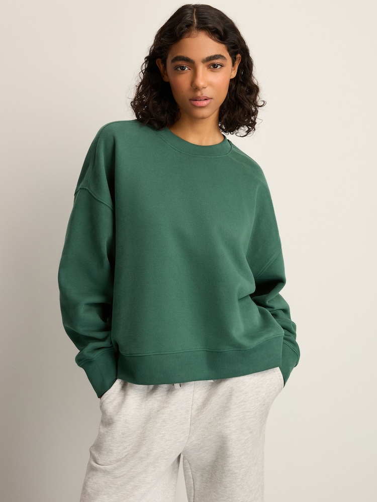 Green/Ecru Supersoft Peached Essentials Crew Neck Seam Detail Sweatshirts 2 Pack - Image 3 of 10